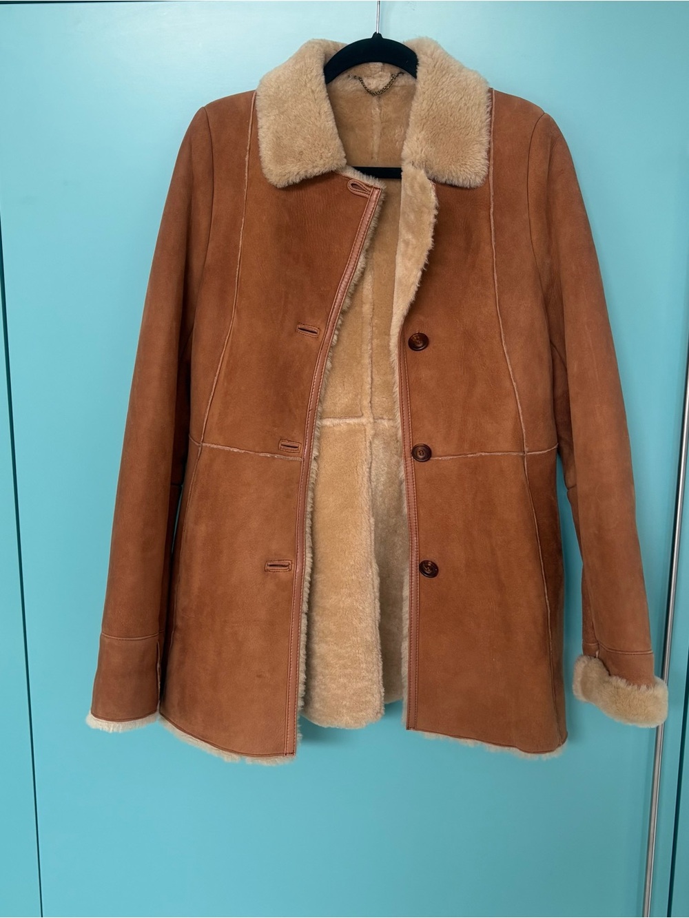 Classic Shearling Lined Suede Coat - Camel/Tan